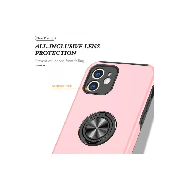 İphone 12 Kılıf Elit Yüzüklü Kapak - Pembe