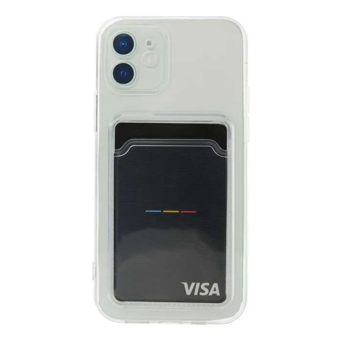 iPhone 12 Kılıf Kart Şeffaf Silikon - Şeffaf
