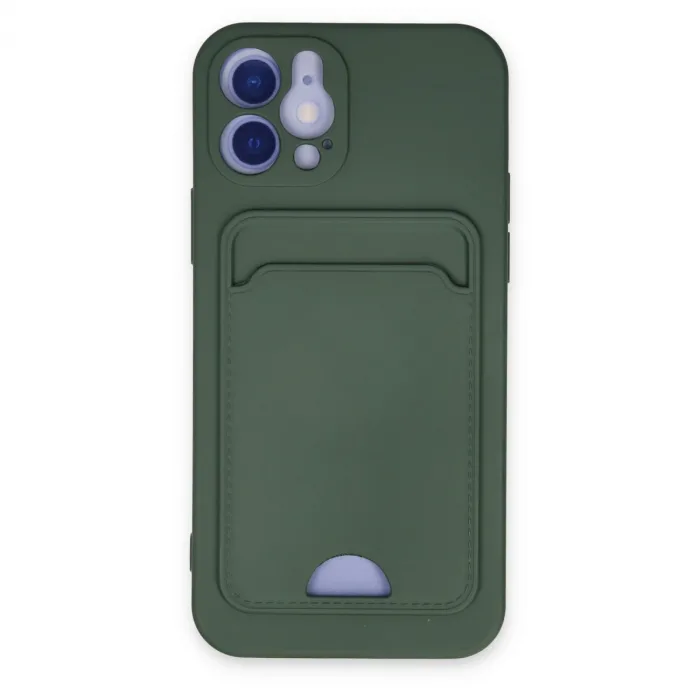 İphone 12 Kılıf Kelvin Kartvizitli Silikon - Koyu Yeşil