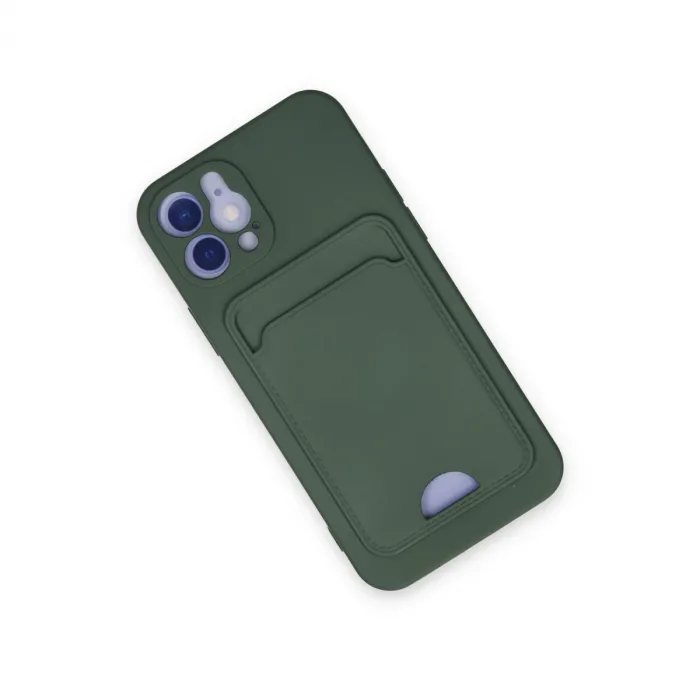 İphone 12 Kılıf Kelvin Kartvizitli Silikon - Koyu Yeşil