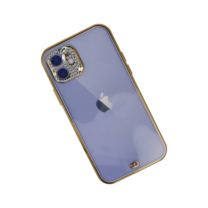 iPhone 12 Kılıf Liva Taşlı Silikon - Mor