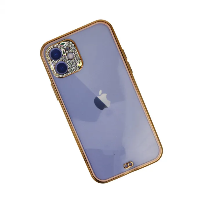 iPhone 12 Kılıf Liva Taşlı Silikon - Pembe