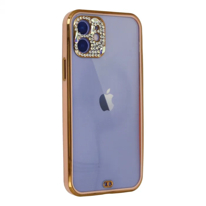 iPhone 12 Kılıf Liva Taşlı Silikon - Pembe