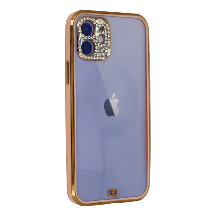 İphone 12 Kılıf Liva Taşlı Silikon - Pembe