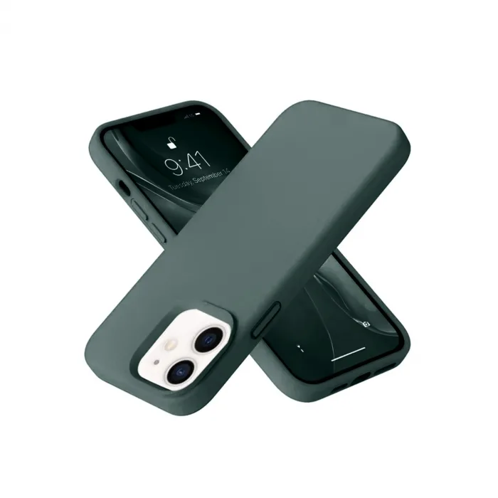 İphone 12 Kılıf Nano İçi Kadife Silikon - Koyu Yeşil