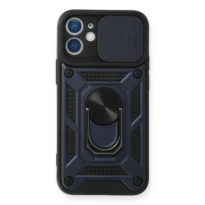 İphone 12 Kılıf Pars Lens Yüzüklü Silikon - Lacivert