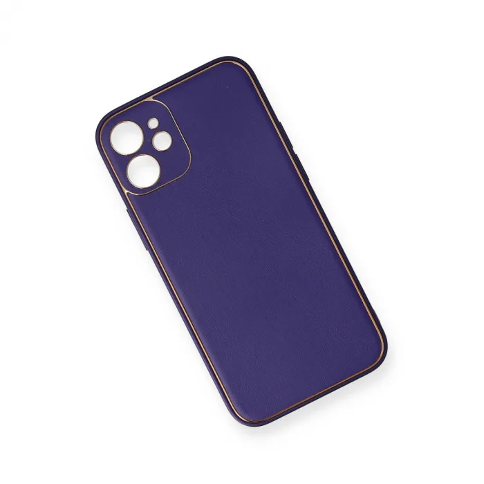 İphone 12 Mini Kılıf Coco Deri Silikon Kapak - Mor