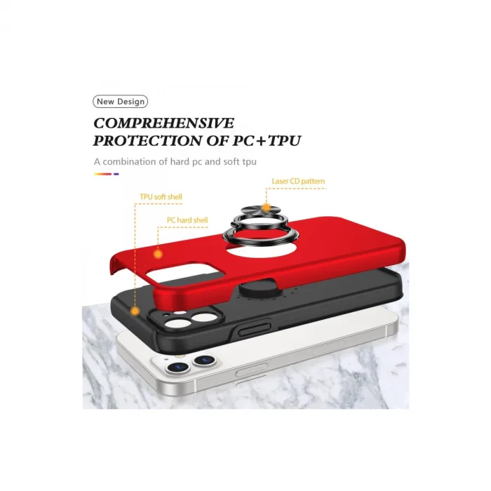 İphone 12 Mini Kılıf Elit Yüzüklü Kapak - Kırmızı