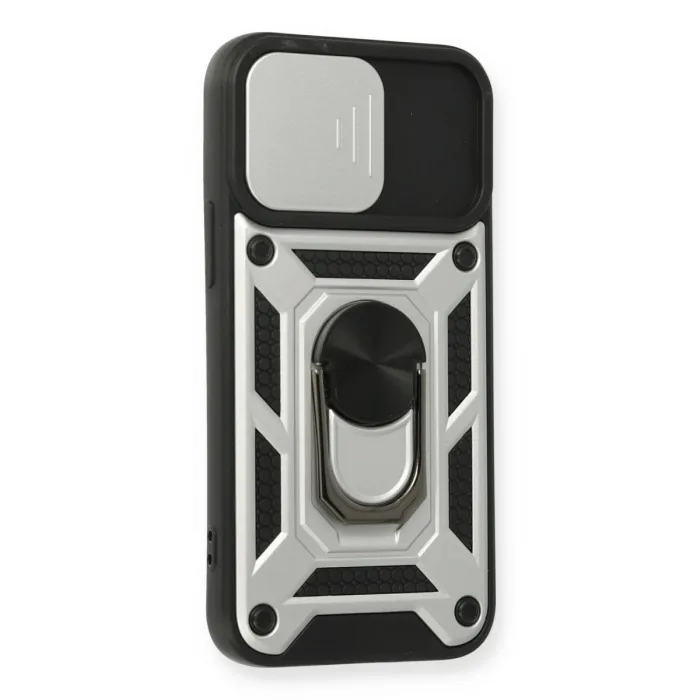 İphone 12 Mini Kılıf Pars Lens Yüzüklü Silikon - Gümüş