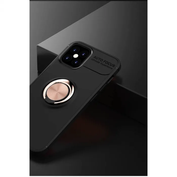 İphone 12 Mini Kılıf Range Yüzüklü Silikon - Siyah-gold