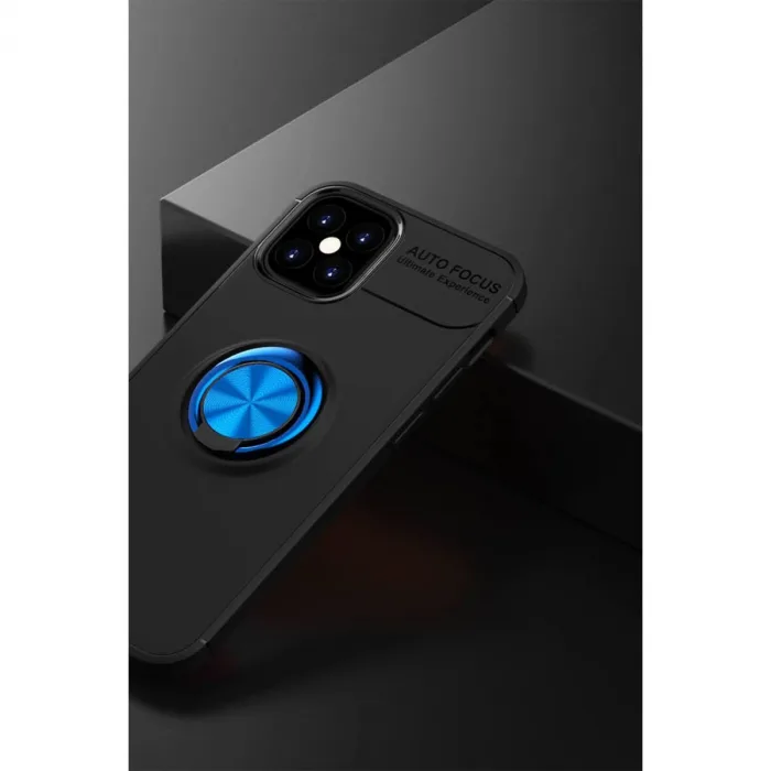 İphone 12 Mini Kılıf Range Yüzüklü Silikon - Siyah-mavi
