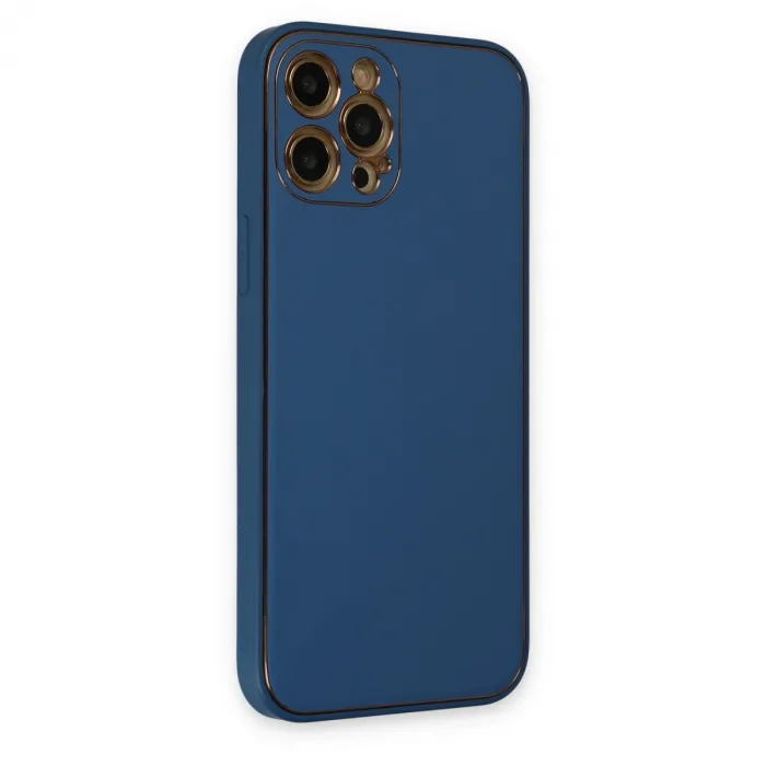 İphone 12 Pro Kılıf Coco Deri Silikon Kapak - Açık Mavi