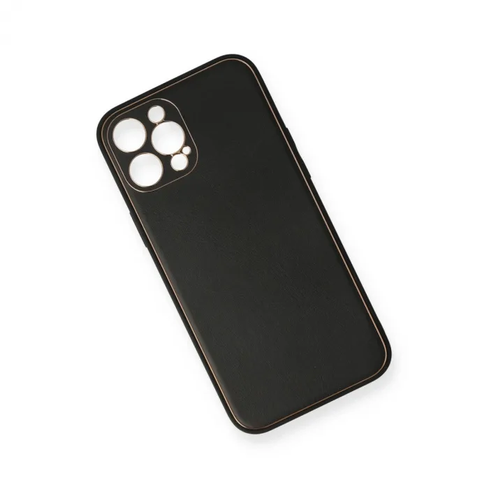 İphone 12 Pro Kılıf Coco Deri Silikon Kapak - Siyah