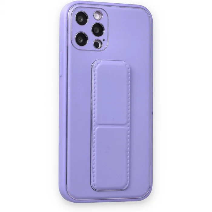 İphone 12 Pro Kılıf Coco Deri Standlı Kapak - Koyu Lila