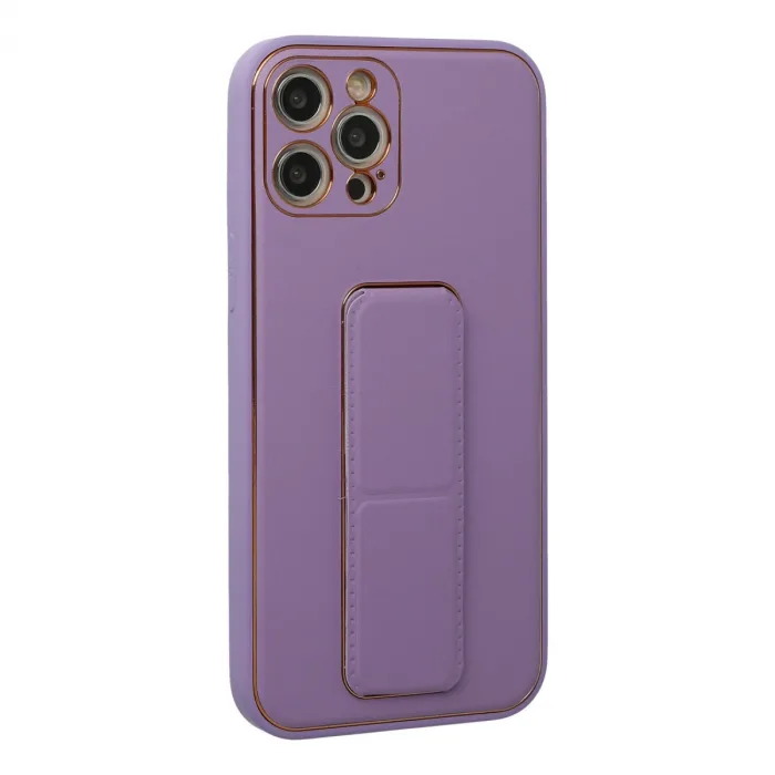 iPhone 12 Pro Kılıf Coco Deri Standlı Kapak - Lila