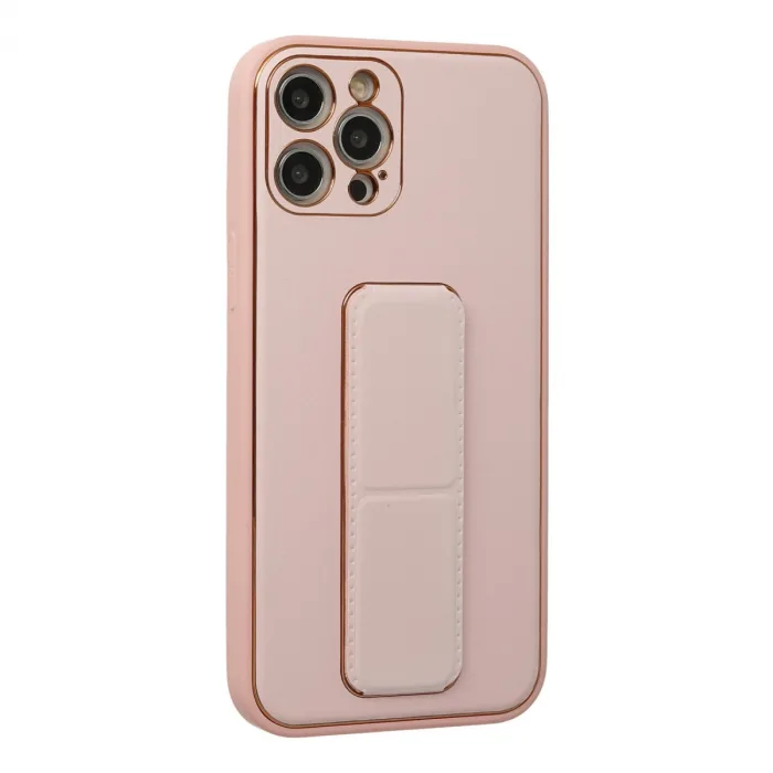 iPhone 12 Pro Kılıf Coco Deri Standlı Kapak - Pembe