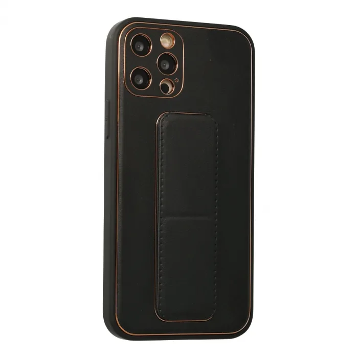 İphone 12 Pro Kılıf Coco Deri Standlı Kapak - Siyah