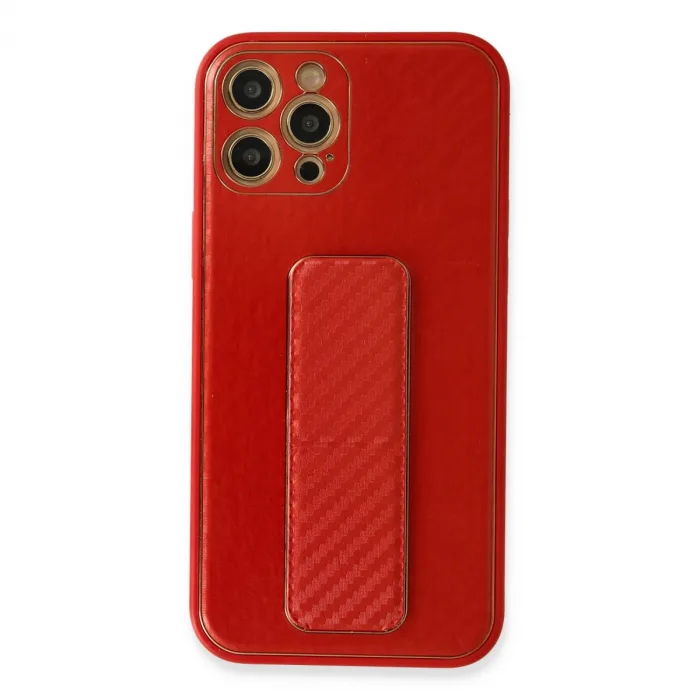 İphone 12 Pro Kılıf Coco Karbon Standlı Kapak - Kırmızı