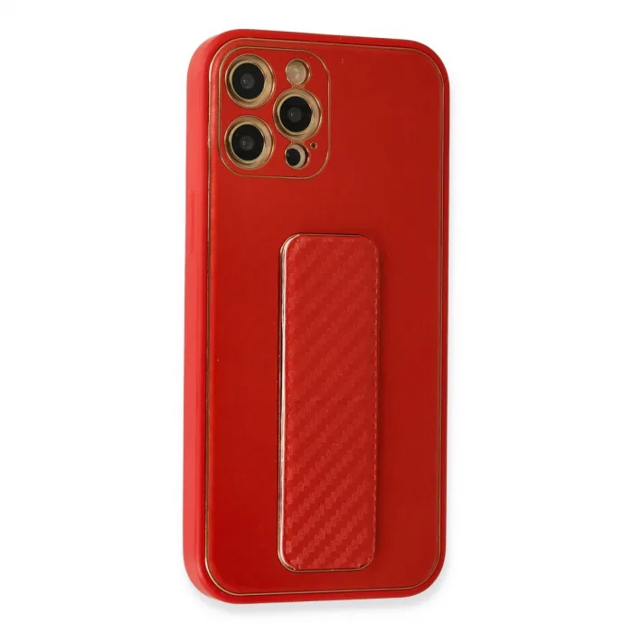 İphone 12 Pro Kılıf Coco Karbon Standlı Kapak - Kırmızı