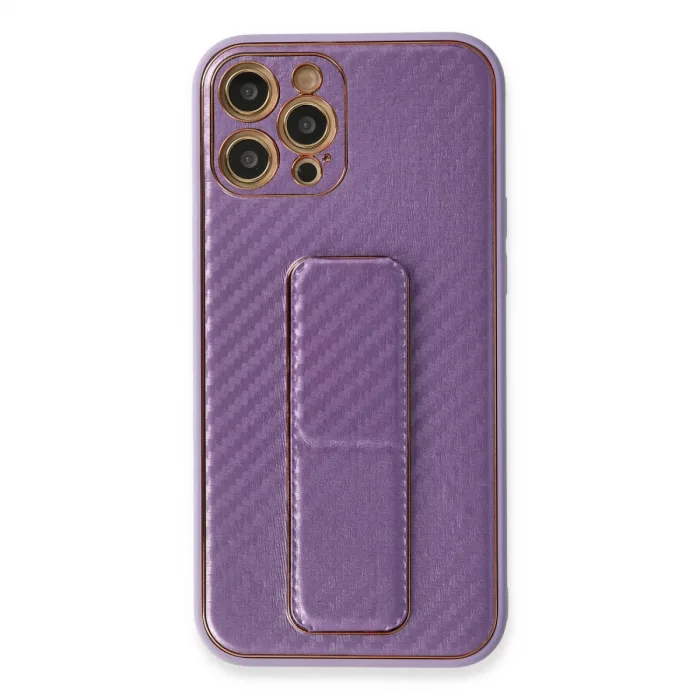 İphone 12 Pro Kılıf Coco Karbon Standlı Kapak - Mor