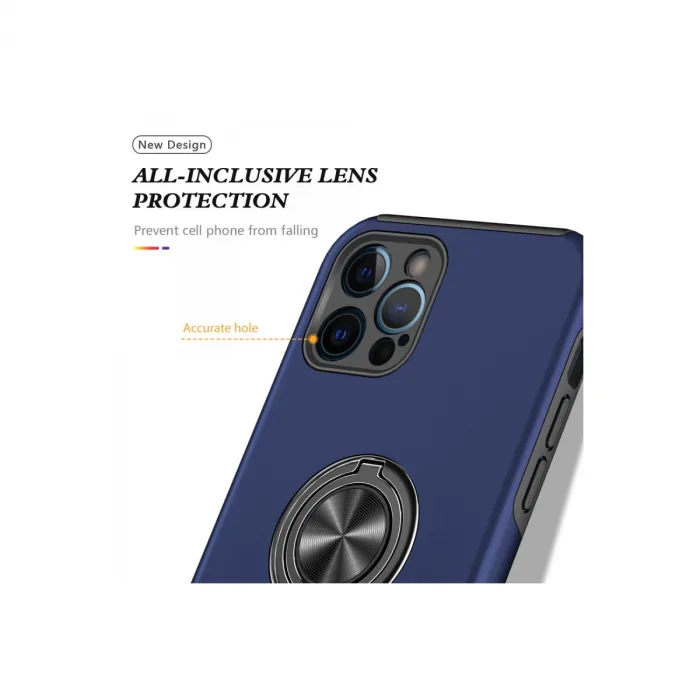 İphone 12 Pro Kılıf Elit Yüzüklü Kapak - Lacivert