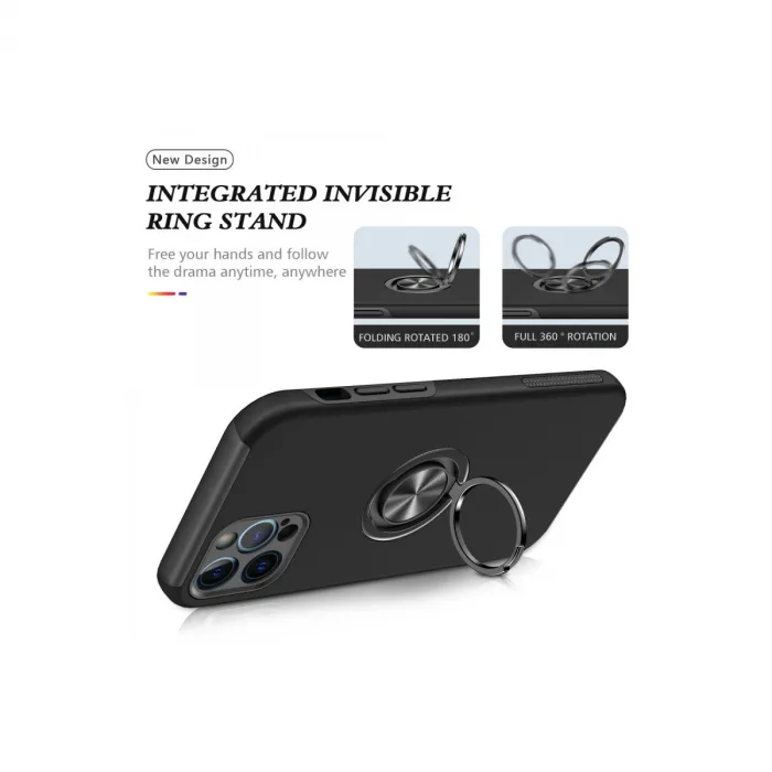 İphone 12 Pro Kılıf Elit Yüzüklü Kapak - Siyah