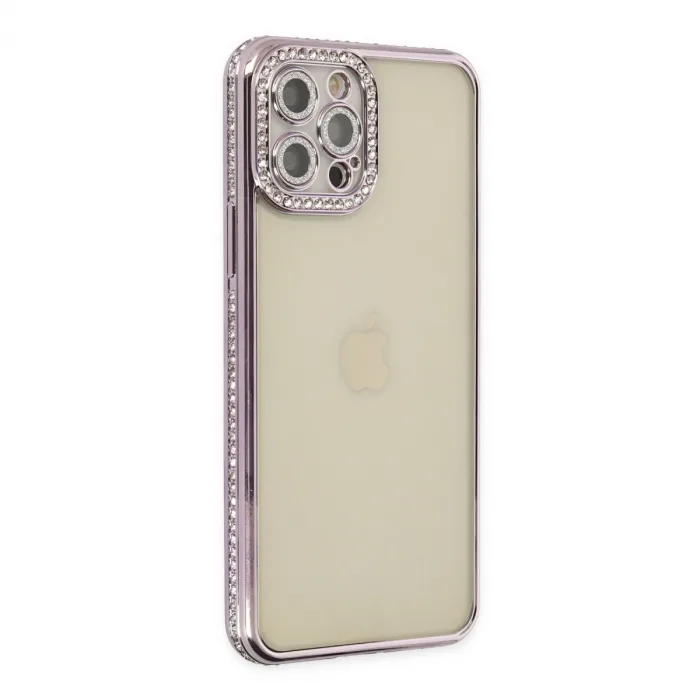 İphone 12 Pro Kılıf Joke Taşlı Silikon - Mor