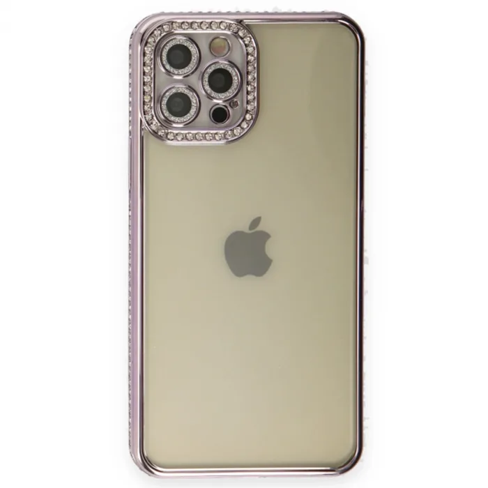 İphone 12 Pro Kılıf Joke Taşlı Silikon - Mor
