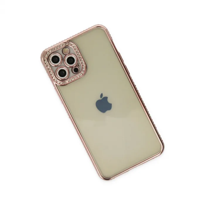 İphone 12 Pro Kılıf Joke Taşlı Silikon - Pembe