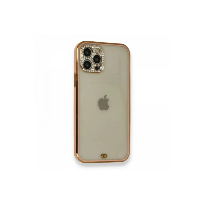 iPhone 12 Pro Kılıf Liva Taşlı Silikon - Pembe