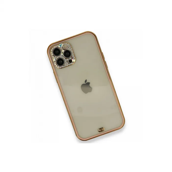 İphone 12 Pro Kılıf Liva Taşlı Silikon - Pembe