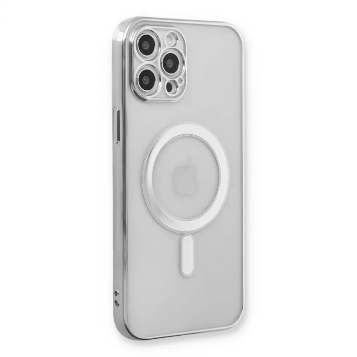 İphone 12 Pro Kılıf Magneticsafe Lazer Silikon - Gümüş