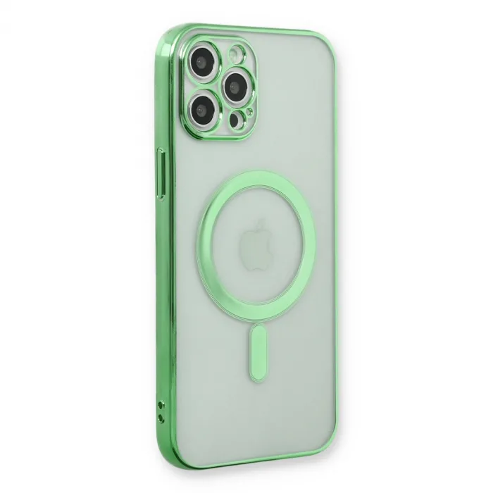İphone 12 Pro Kılıf Magneticsafe Lazer Silikon - Haki Yeşil