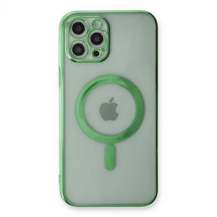 İphone 12 Pro Kılıf Magneticsafe Lazer Silikon - Haki Yeşil