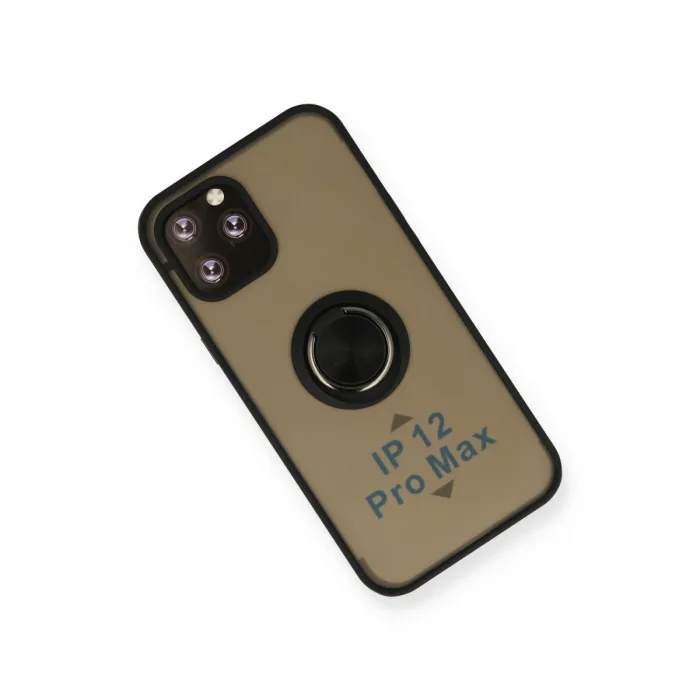 İphone 12 Pro Kılıf Montreal Yüzüklü Silikon Kapak - Siyah