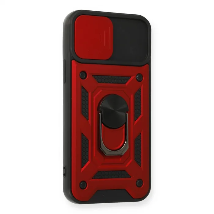 İphone 12 Pro Kılıf Pars Lens Yüzüklü Silikon - Kırmızı