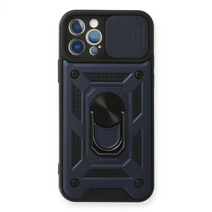 İphone 12 Pro Kılıf Pars Lens Yüzüklü Silikon - Lacivert