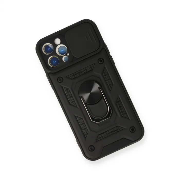 İphone 12 Pro Kılıf Pars Lens Yüzüklü Silikon - Siyah