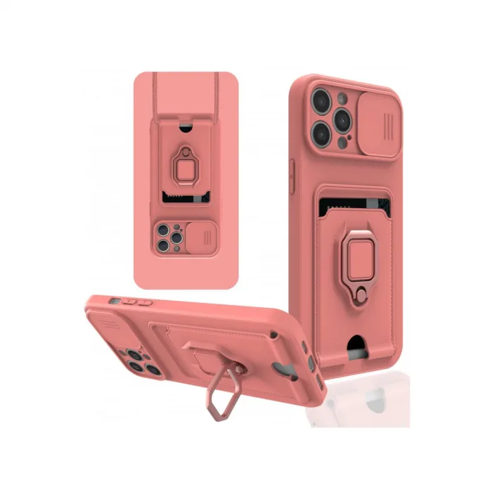 İphone 12 Pro Kılıf Zuma Kartvizitli Yüzüklü Silikon - Pembe