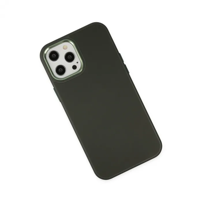İphone 12 Pro Max Kılıf Asya Deri Silikon - Koyu Yeşil