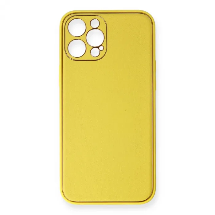 İphone 12 Pro Max Kılıf Coco Deri Silikon Kapak - Sarı