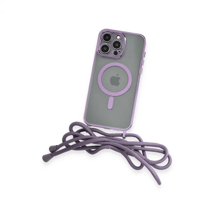 İphone 12 Pro Max Kılıf Divo Lazer Askılı Magsafe Kapak - Lila