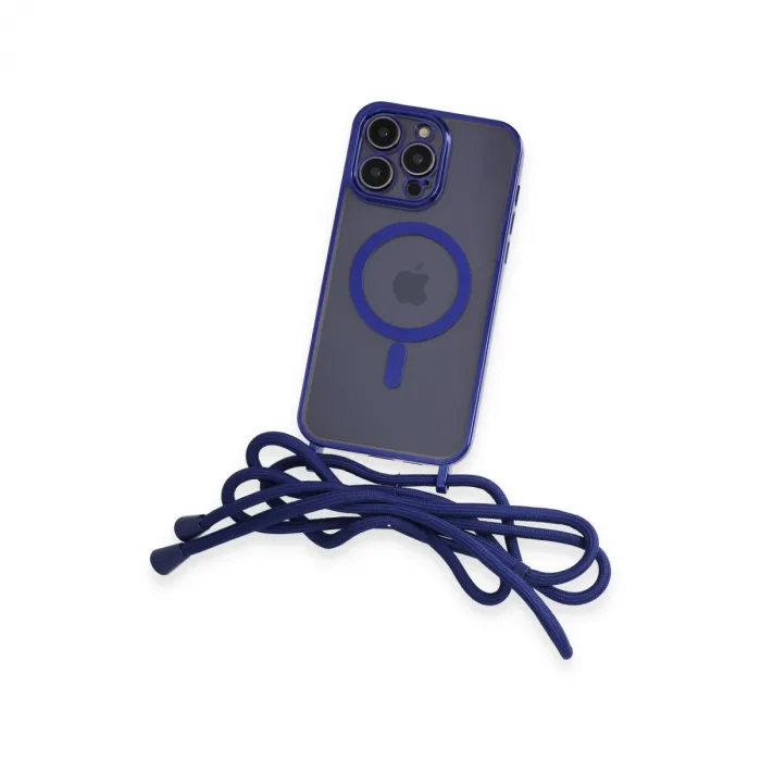 İphone 12 Pro Max Kılıf Divo Lazer Askılı Magsafe Kapak - Mavi