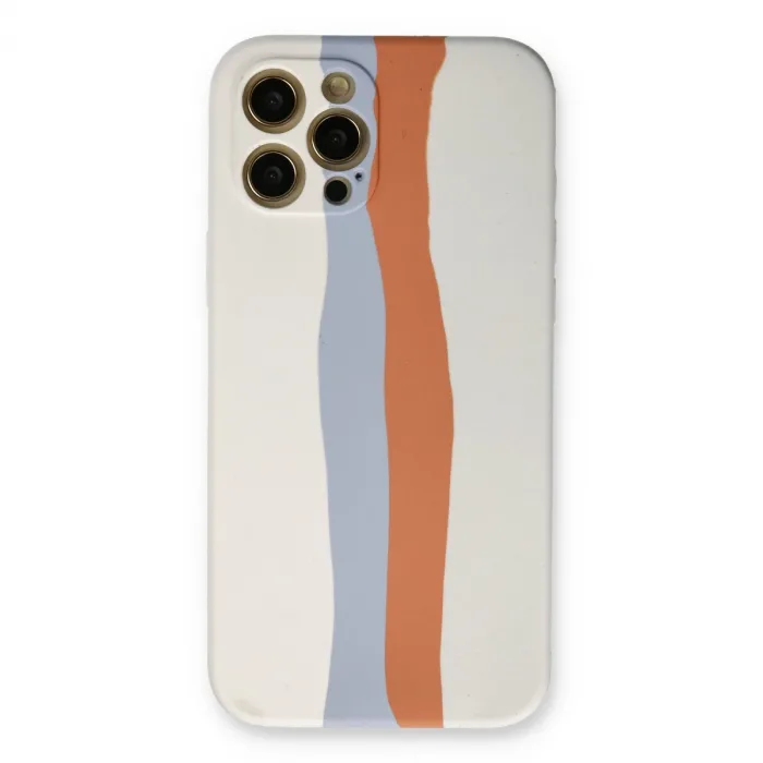 İphone 12 Pro Max Kılıf Ebruli Lansman Silikon - Beyaz-turuncu