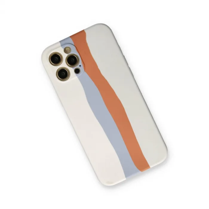 İphone 12 Pro Max Kılıf Ebruli Lansman Silikon - Beyaz-turuncu