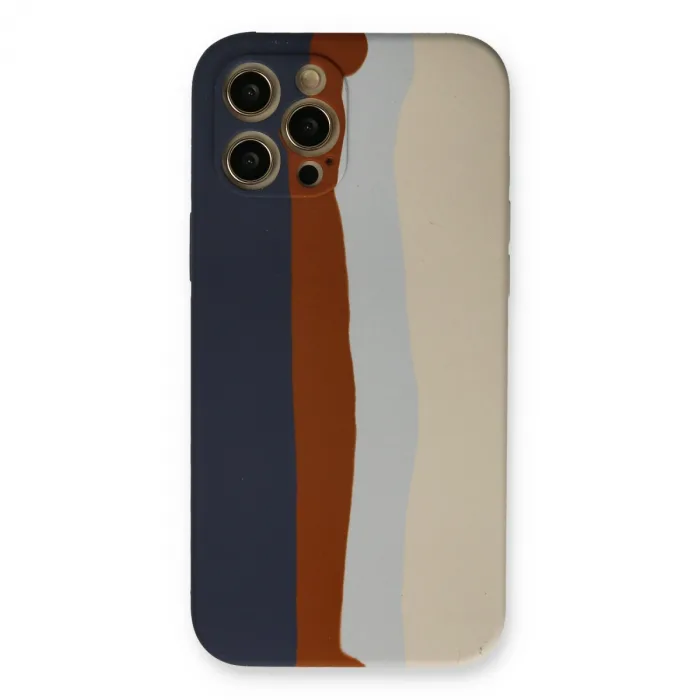 İphone 12 Pro Max Kılıf Ebruli Lansman Silikon - Lacivert-krem