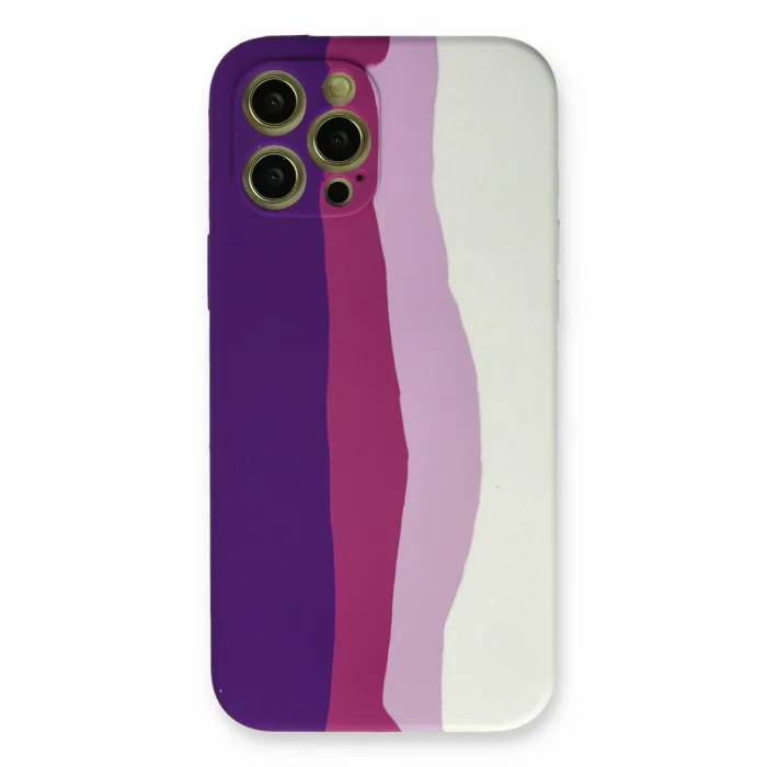İphone 12 Pro Max Kılıf Ebruli Lansman Silikon - Mor-beyaz