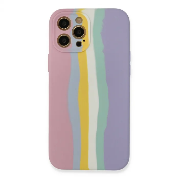 İphone 12 Pro Max Kılıf Ebruli Lansman Silikon - Pembe-lila