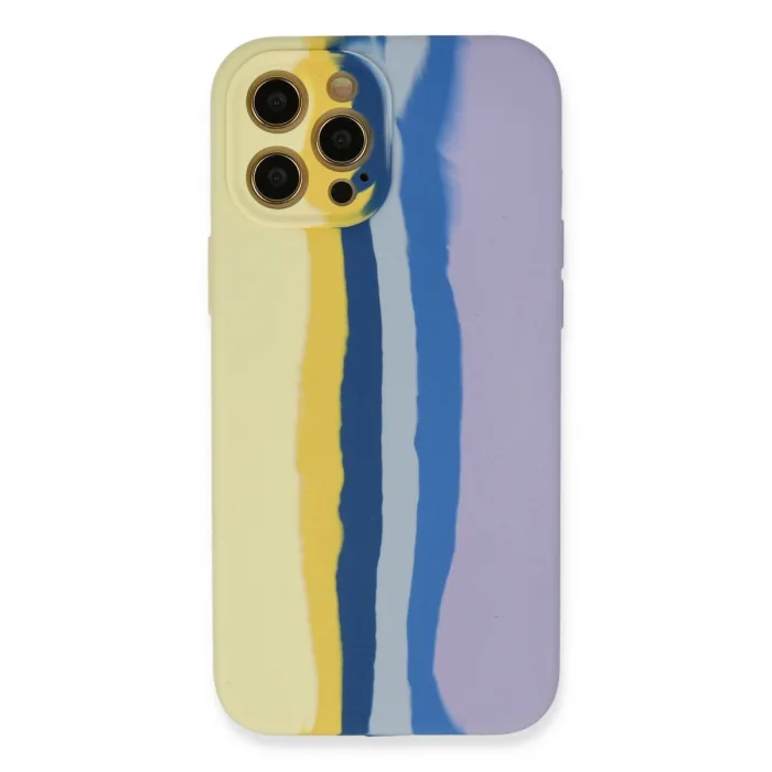 İphone 12 Pro Max Kılıf Ebruli Lansman Silikon - Sarı-lila