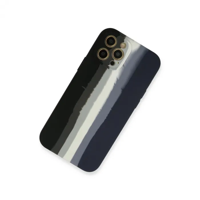 İphone 12 Pro Max Kılıf Ebruli Lansman Silikon - Siyah-lacivert
